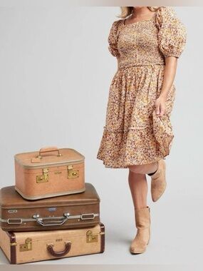 DownEast Kendall floral smocked cotton dress